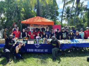 Volunteers working at a food distribution event.
